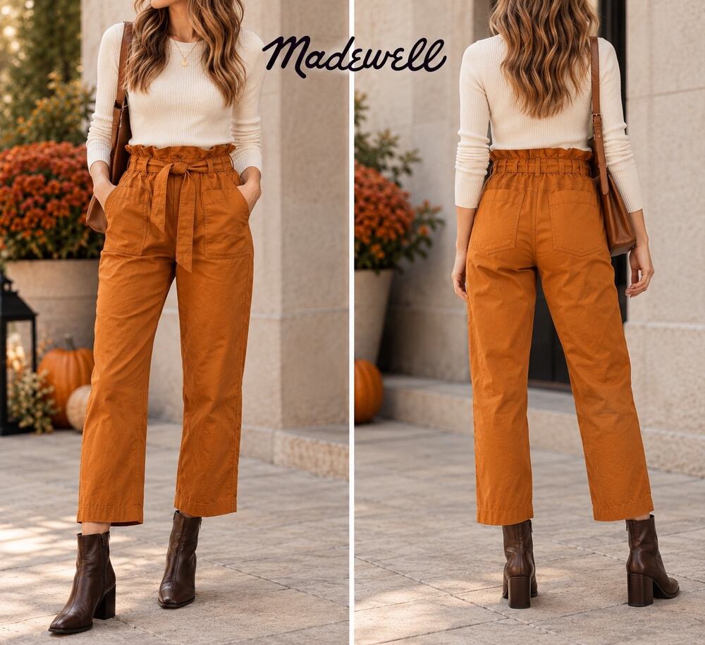 Boho Fall Luxe Paperbag High Rise Utility Madewell Dunaway Pant Golden Pecan XXS